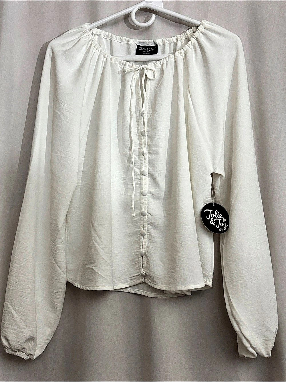 Jolie & Joy Tie-Front Blouse in White Size XL NWT